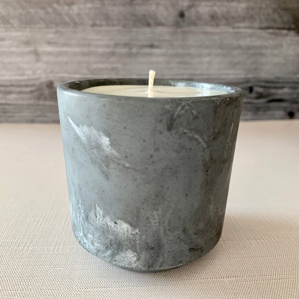 Silver Marbled Black Concrete Candle