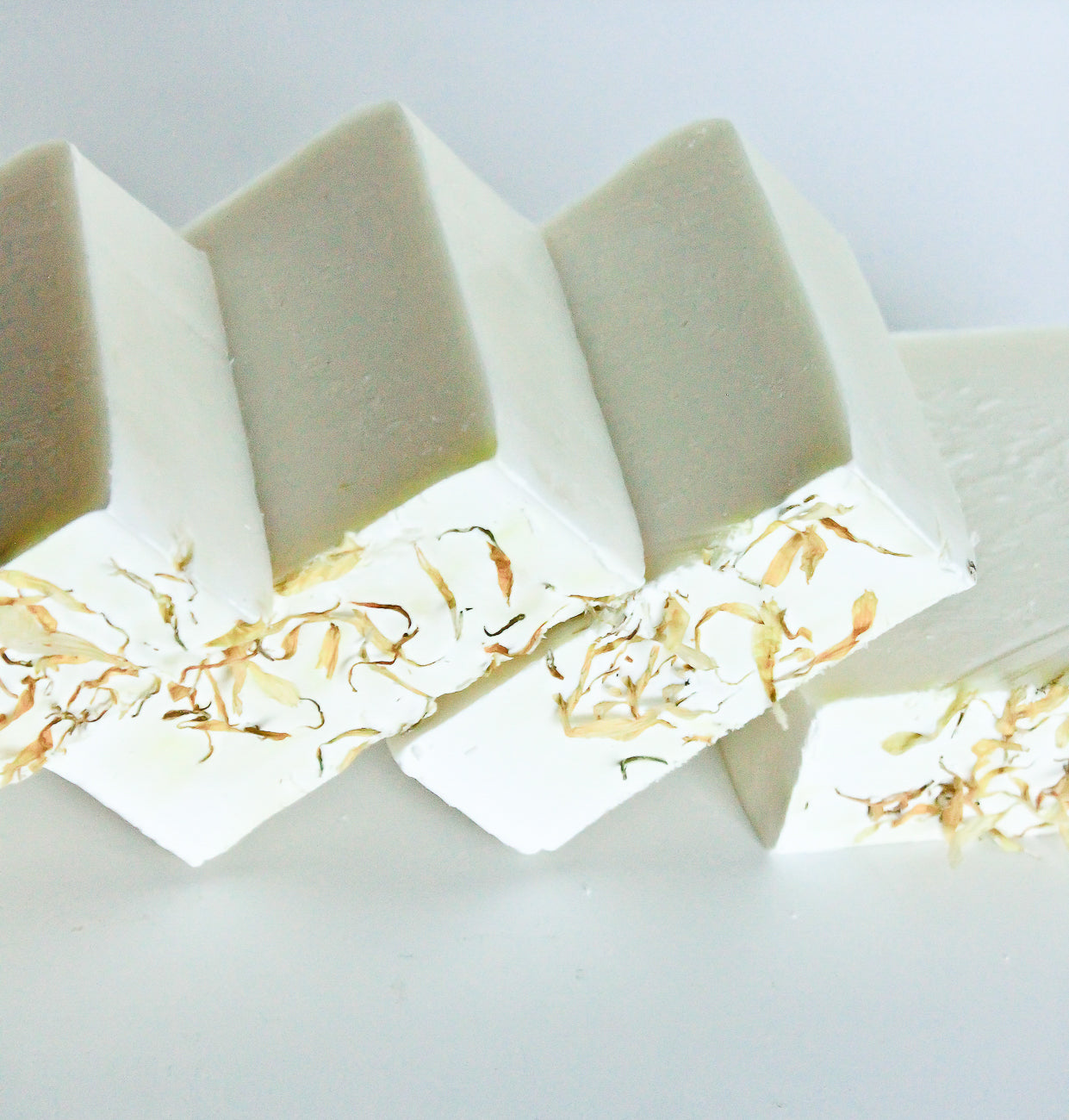 White Castile Soap infused with chamomile and calendula flowers for sensitive skin